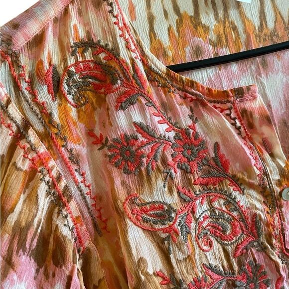 SUNDANCE Long Sleeve Silk Bohemian Style Silk Shirt Size Medium - Picture 4 of 8